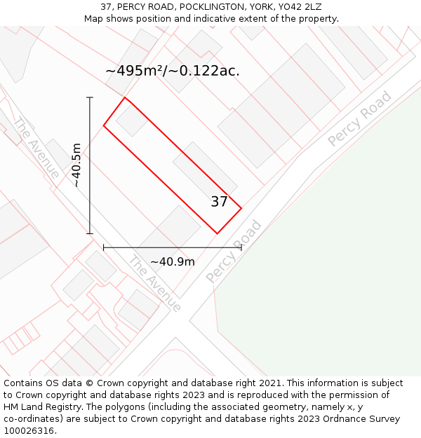 37, PERCY ROAD, POCKLINGTON, YORK, YO42 2LZ: Plot and title map