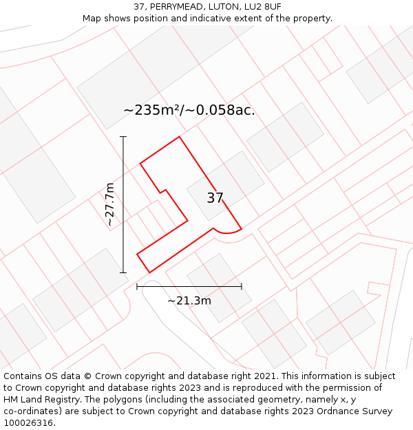 37, PERRYMEAD, LUTON, LU2 8UF: Plot and title map