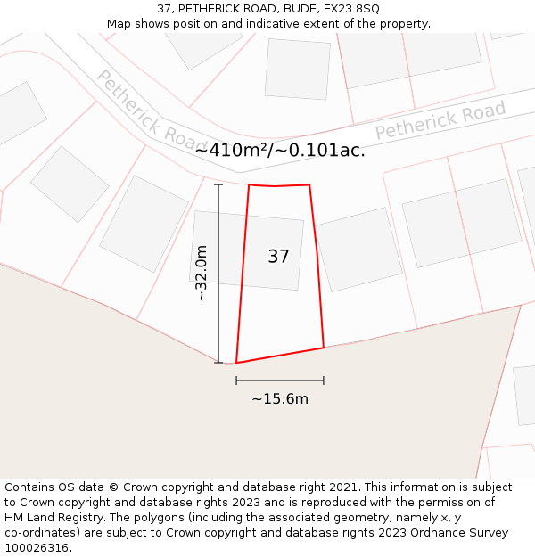 37, PETHERICK ROAD, BUDE, EX23 8SQ: Plot and title map