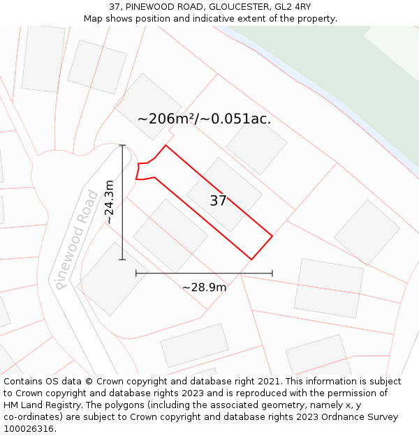 37, PINEWOOD ROAD, GLOUCESTER, GL2 4RY: Plot and title map