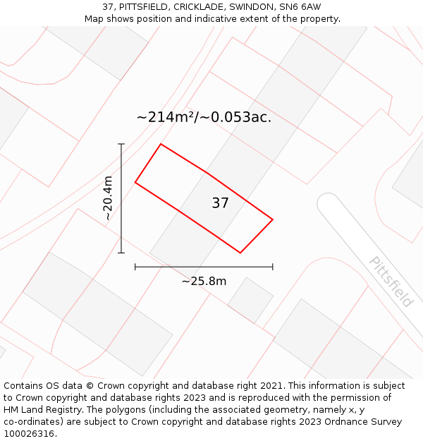 37, PITTSFIELD, CRICKLADE, SWINDON, SN6 6AW: Plot and title map