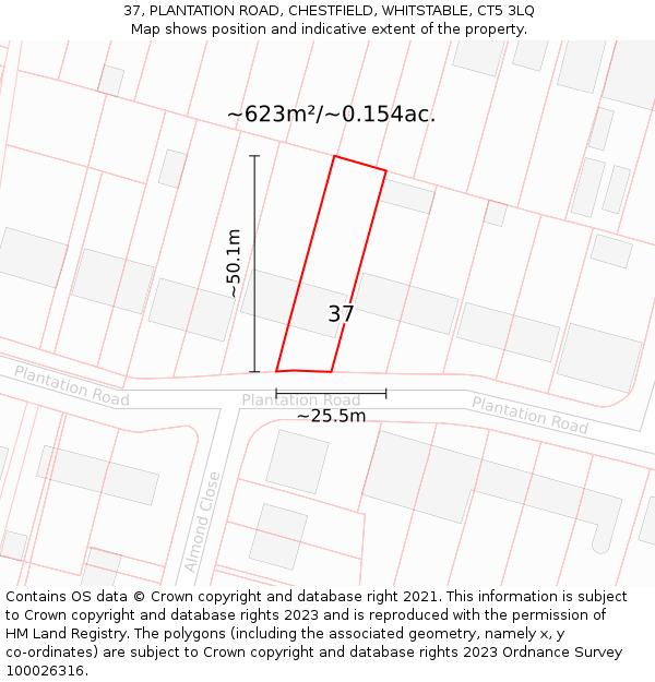 37, PLANTATION ROAD, CHESTFIELD, WHITSTABLE, CT5 3LQ: Plot and title map