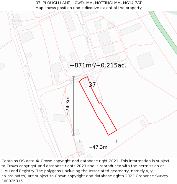 37, PLOUGH LANE, LOWDHAM, NOTTINGHAM, NG14 7AT: Plot and title map