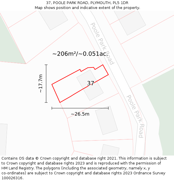 37, POOLE PARK ROAD, PLYMOUTH, PL5 1DR: Plot and title map