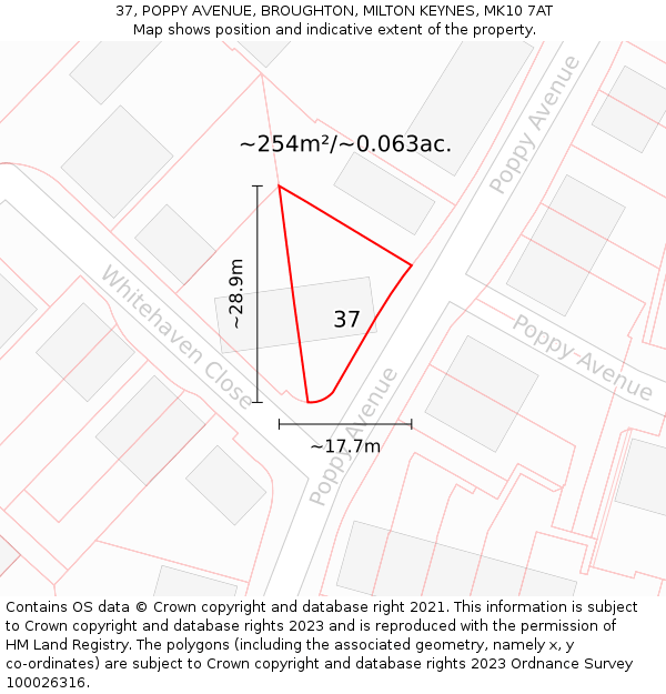 37, POPPY AVENUE, BROUGHTON, MILTON KEYNES, MK10 7AT: Plot and title map