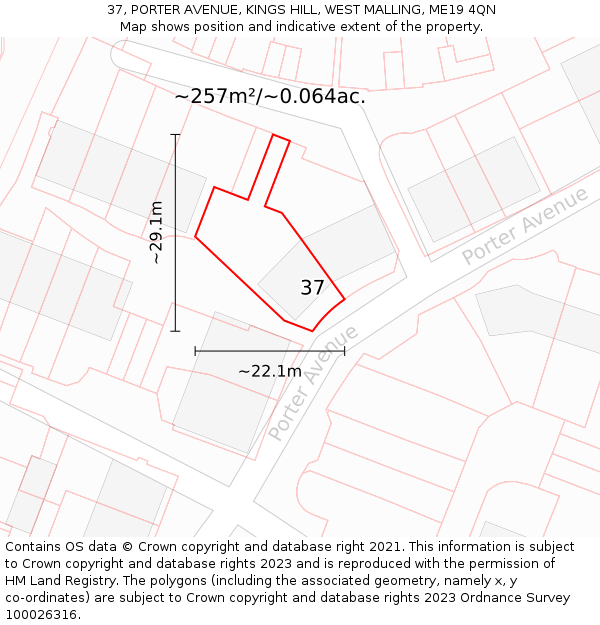 37, PORTER AVENUE, KINGS HILL, WEST MALLING, ME19 4QN: Plot and title map