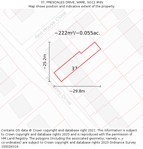 37, PRESDALES DRIVE, WARE, SG12 9NN: Plot and title map