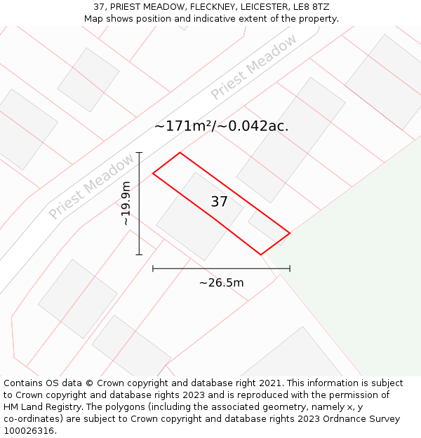 37, PRIEST MEADOW, FLECKNEY, LEICESTER, LE8 8TZ: Plot and title map