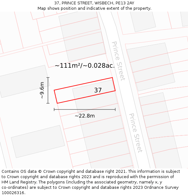 37, PRINCE STREET, WISBECH, PE13 2AY: Plot and title map