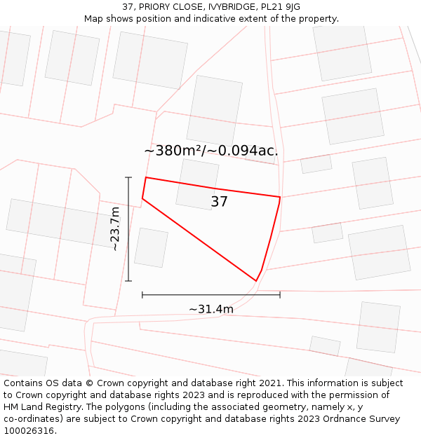 37, PRIORY CLOSE, IVYBRIDGE, PL21 9JG: Plot and title map