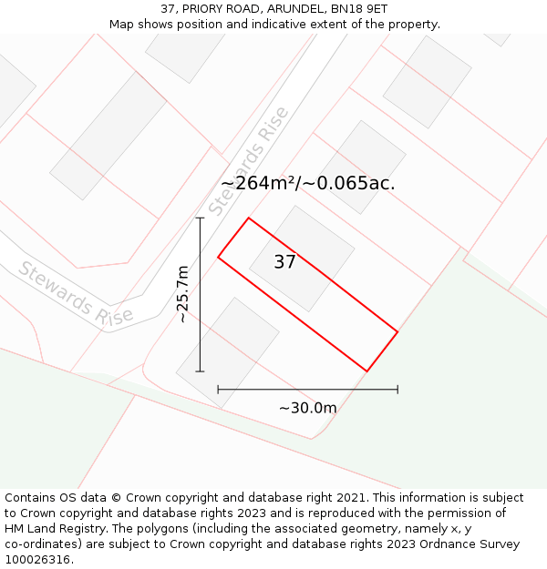 37, PRIORY ROAD, ARUNDEL, BN18 9ET: Plot and title map