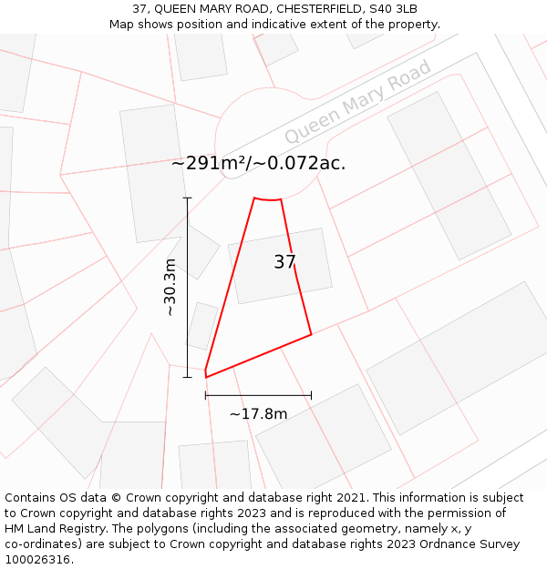 37, QUEEN MARY ROAD, CHESTERFIELD, S40 3LB: Plot and title map