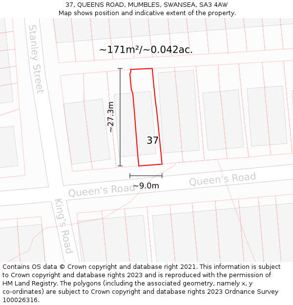 37, QUEENS ROAD, MUMBLES, SWANSEA, SA3 4AW: Plot and title map