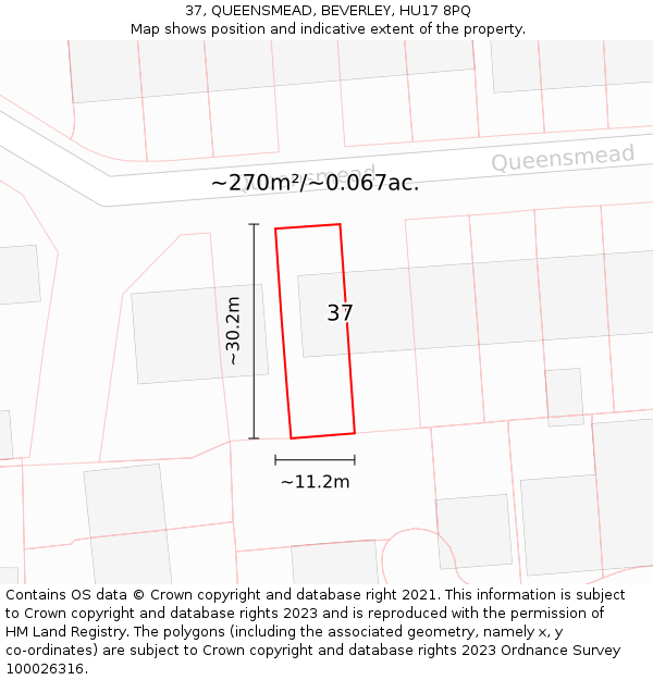 37, QUEENSMEAD, BEVERLEY, HU17 8PQ: Plot and title map