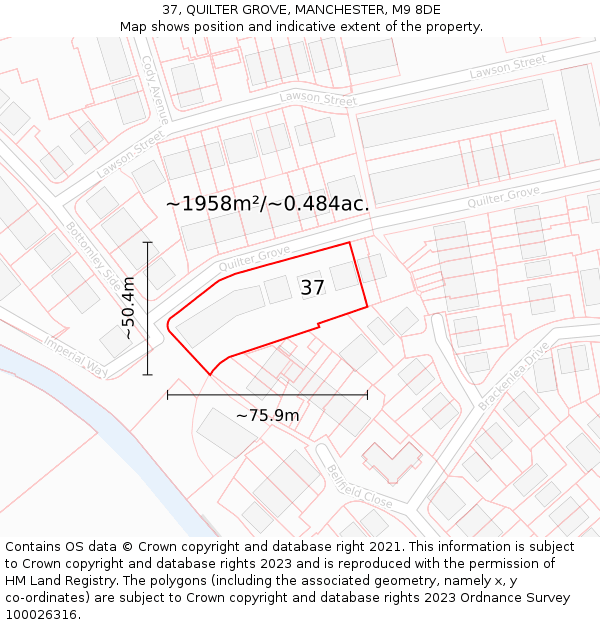 37, QUILTER GROVE, MANCHESTER, M9 8DE: Plot and title map