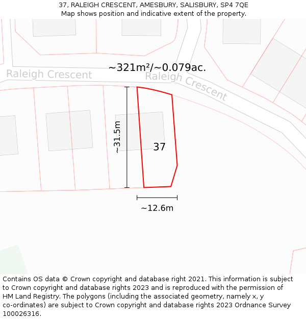 37, RALEIGH CRESCENT, AMESBURY, SALISBURY, SP4 7QE: Plot and title map