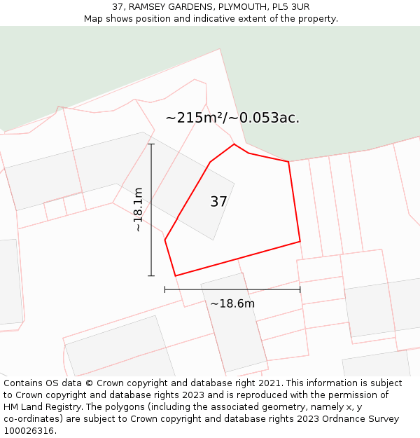 37, RAMSEY GARDENS, PLYMOUTH, PL5 3UR: Plot and title map