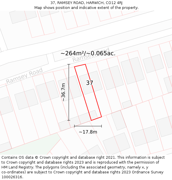 37, RAMSEY ROAD, HARWICH, CO12 4RJ: Plot and title map