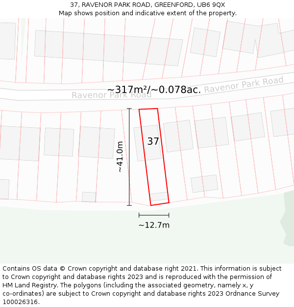 37, RAVENOR PARK ROAD, GREENFORD, UB6 9QX: Plot and title map