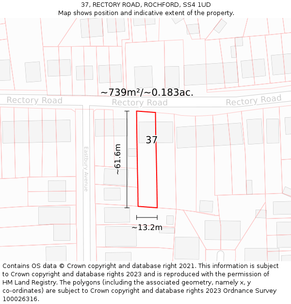 37, RECTORY ROAD, ROCHFORD, SS4 1UD: Plot and title map