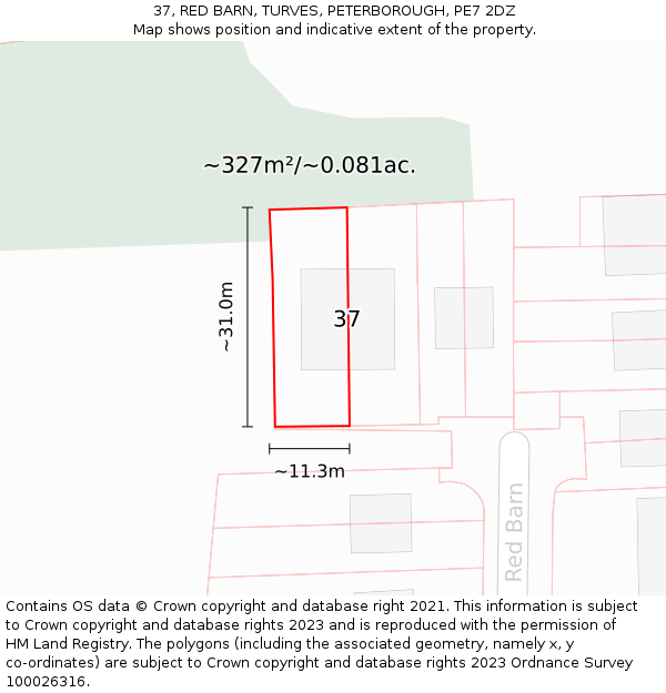 37, RED BARN, TURVES, PETERBOROUGH, PE7 2DZ: Plot and title map