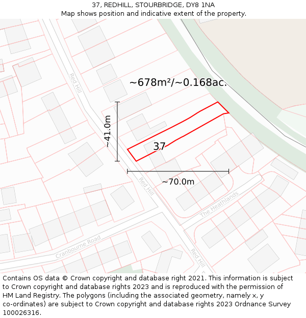 37, REDHILL, STOURBRIDGE, DY8 1NA: Plot and title map