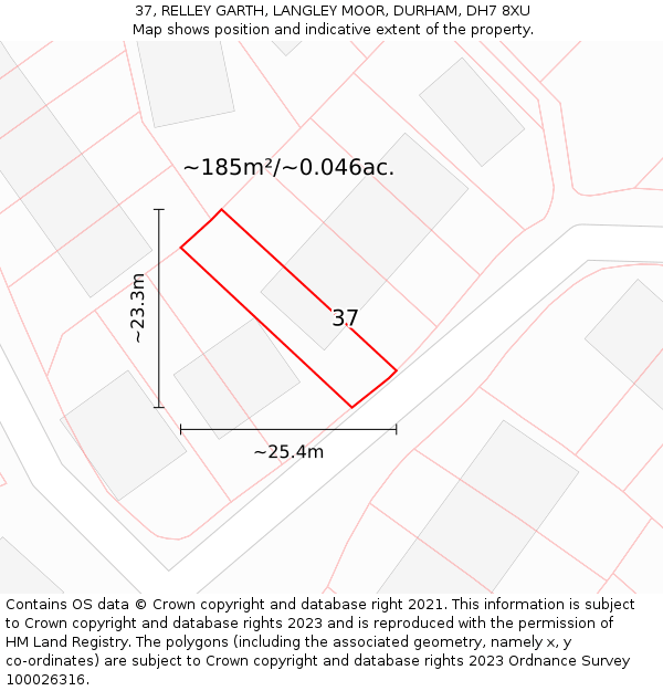 37, RELLEY GARTH, LANGLEY MOOR, DURHAM, DH7 8XU: Plot and title map