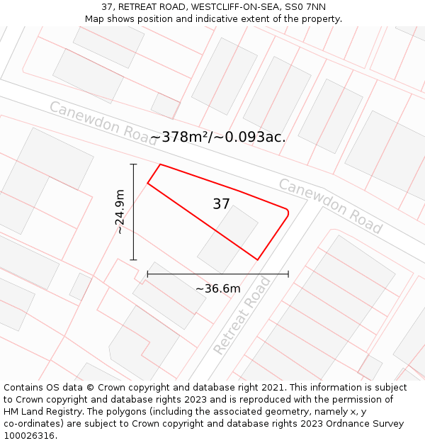 37, RETREAT ROAD, WESTCLIFF-ON-SEA, SS0 7NN: Plot and title map