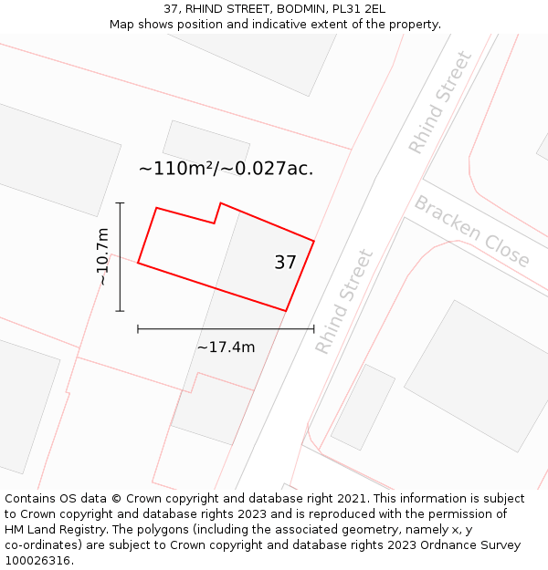 37, RHIND STREET, BODMIN, PL31 2EL: Plot and title map