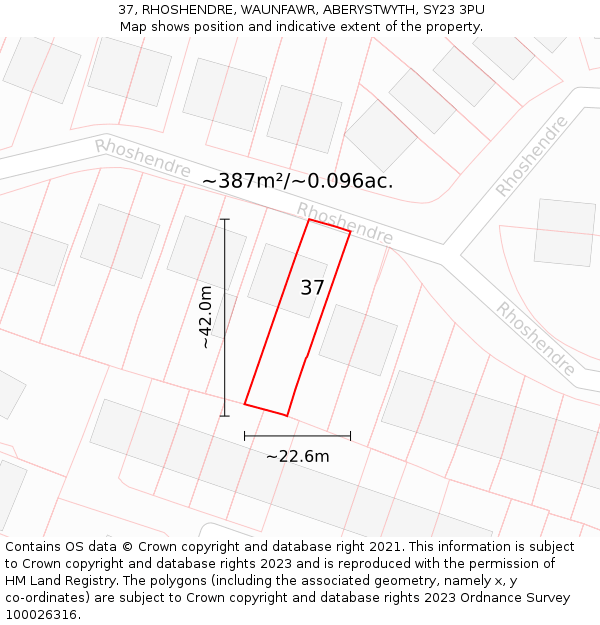 37, RHOSHENDRE, WAUNFAWR, ABERYSTWYTH, SY23 3PU: Plot and title map