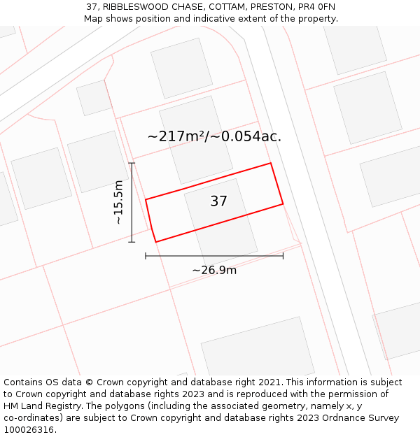 37, RIBBLESWOOD CHASE, COTTAM, PRESTON, PR4 0FN: Plot and title map