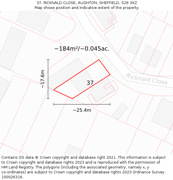 37, RICKNALD CLOSE, AUGHTON, SHEFFIELD, S26 3XZ: Plot and title map