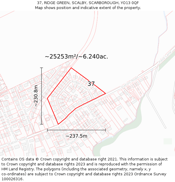 37, RIDGE GREEN, SCALBY, SCARBOROUGH, YO13 0QF: Plot and title map