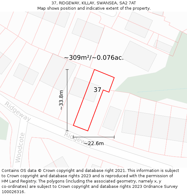 37, RIDGEWAY, KILLAY, SWANSEA, SA2 7AT: Plot and title map