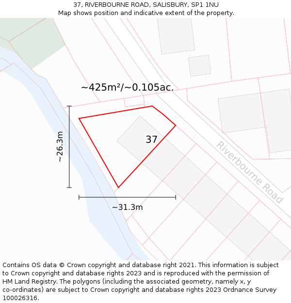 37, RIVERBOURNE ROAD, SALISBURY, SP1 1NU: Plot and title map