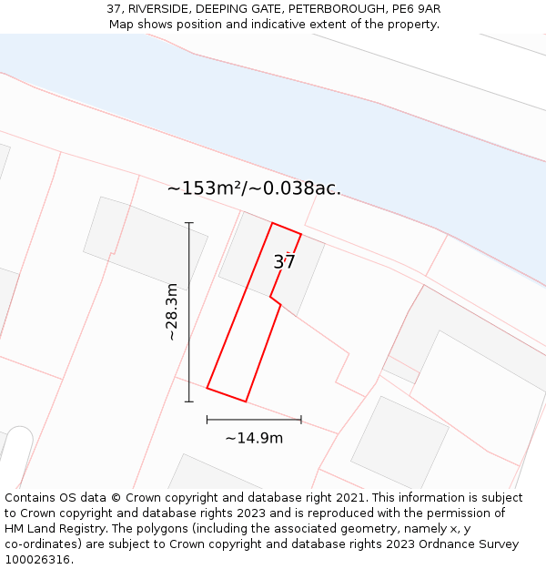 37, RIVERSIDE, DEEPING GATE, PETERBOROUGH, PE6 9AR: Plot and title map