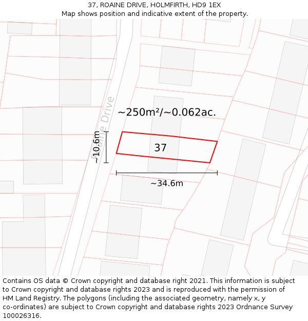 37, ROAINE DRIVE, HOLMFIRTH, HD9 1EX: Plot and title map