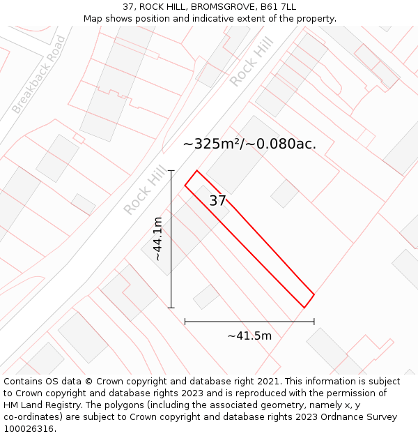 37, ROCK HILL, BROMSGROVE, B61 7LL: Plot and title map