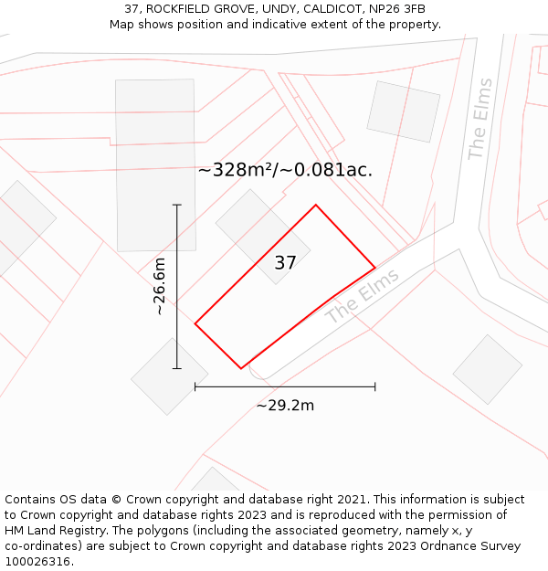 37, ROCKFIELD GROVE, UNDY, CALDICOT, NP26 3FB: Plot and title map