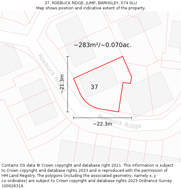 37, ROEBUCK RIDGE, JUMP, BARNSLEY, S74 0LU: Plot and title map