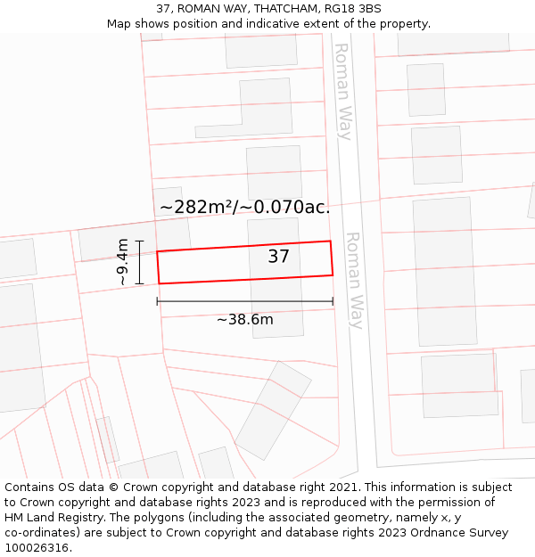 37, ROMAN WAY, THATCHAM, RG18 3BS: Plot and title map