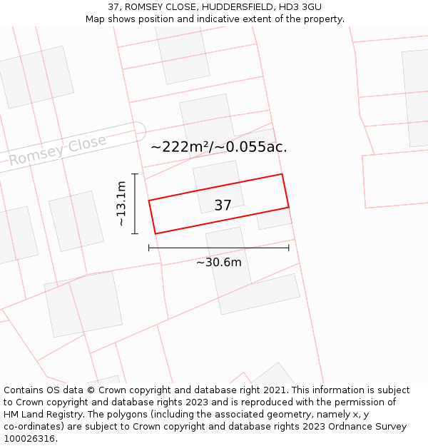 37, ROMSEY CLOSE, HUDDERSFIELD, HD3 3GU: Plot and title map