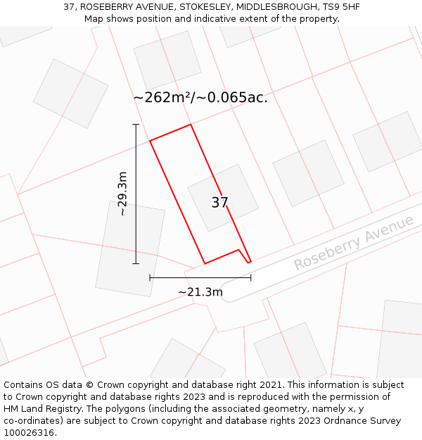 37, ROSEBERRY AVENUE, STOKESLEY, MIDDLESBROUGH, TS9 5HF: Plot and title map