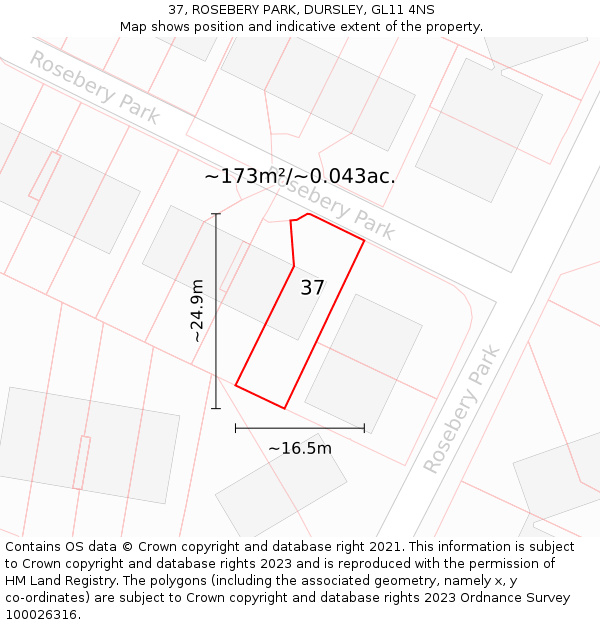 37, ROSEBERY PARK, DURSLEY, GL11 4NS: Plot and title map