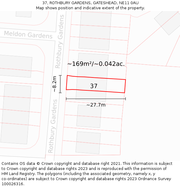 37, ROTHBURY GARDENS, GATESHEAD, NE11 0AU: Plot and title map