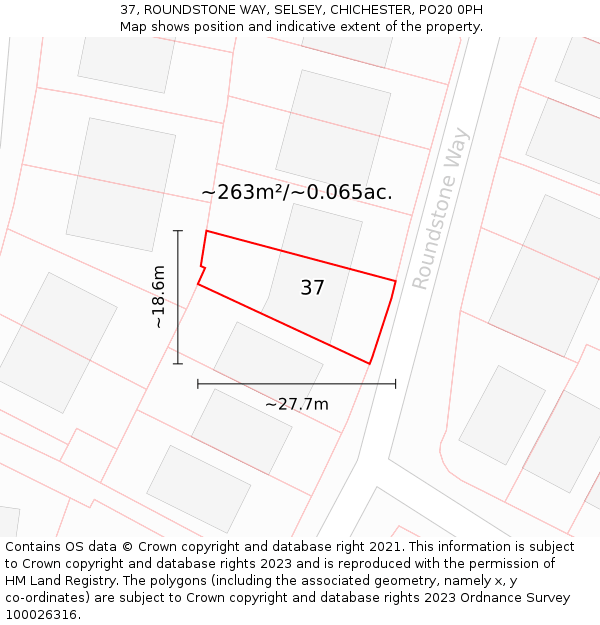 37, ROUNDSTONE WAY, SELSEY, CHICHESTER, PO20 0PH: Plot and title map