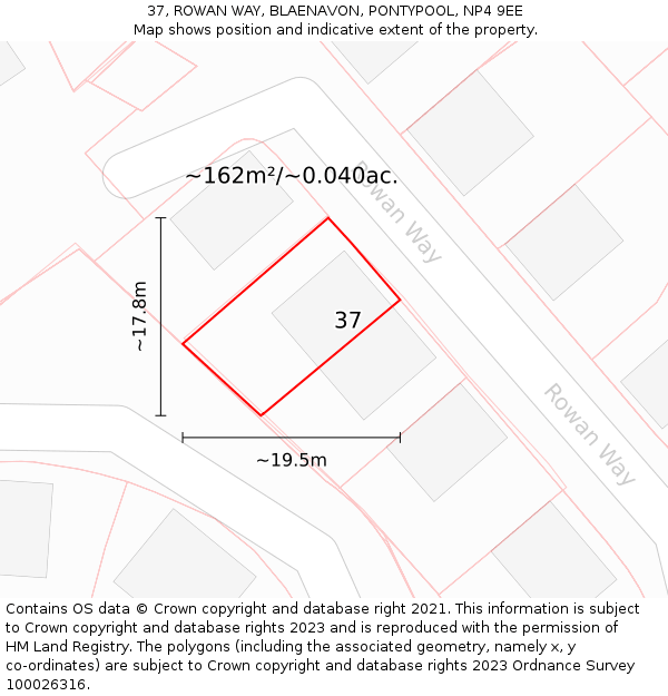 37, ROWAN WAY, BLAENAVON, PONTYPOOL, NP4 9EE: Plot and title map