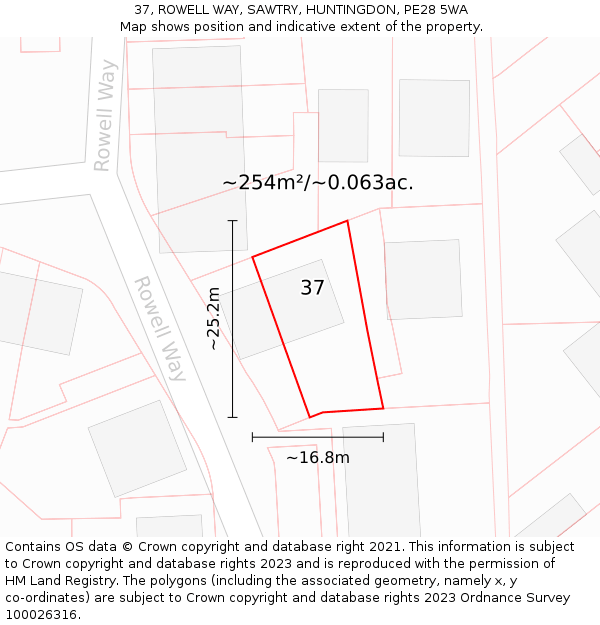 37, ROWELL WAY, SAWTRY, HUNTINGDON, PE28 5WA: Plot and title map