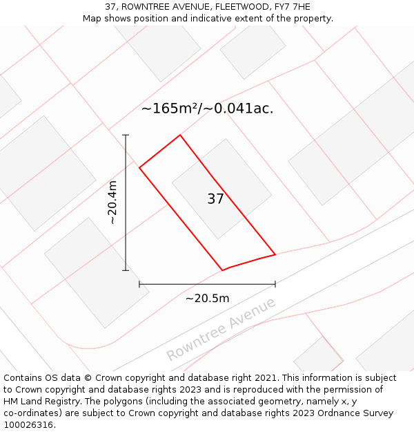 37, ROWNTREE AVENUE, FLEETWOOD, FY7 7HE: Plot and title map