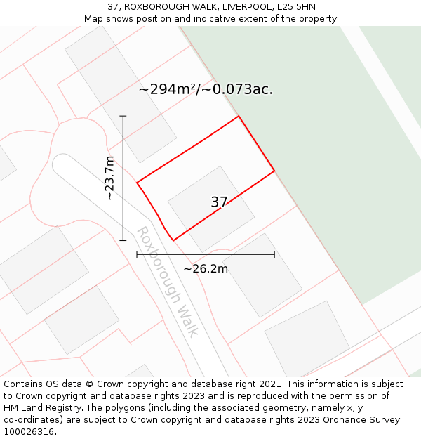 37, ROXBOROUGH WALK, LIVERPOOL, L25 5HN: Plot and title map